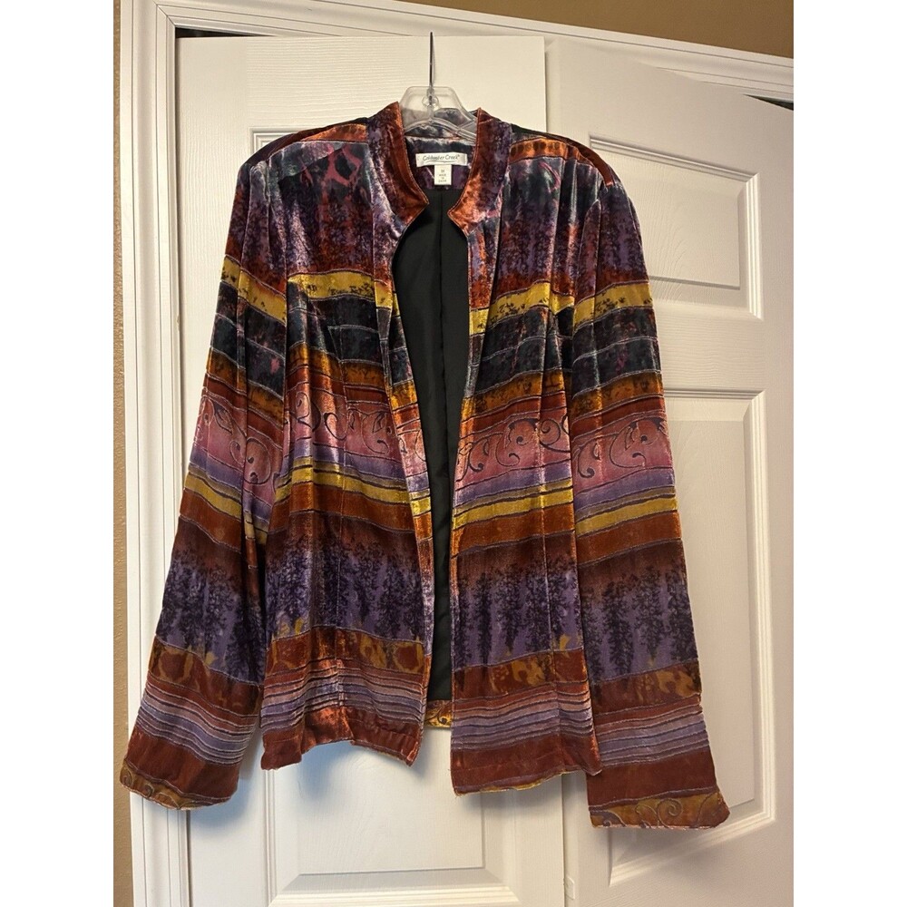 Coldwater Creek Boho Velvet Burnout Open Front Jacket Size 1x  Multi Color